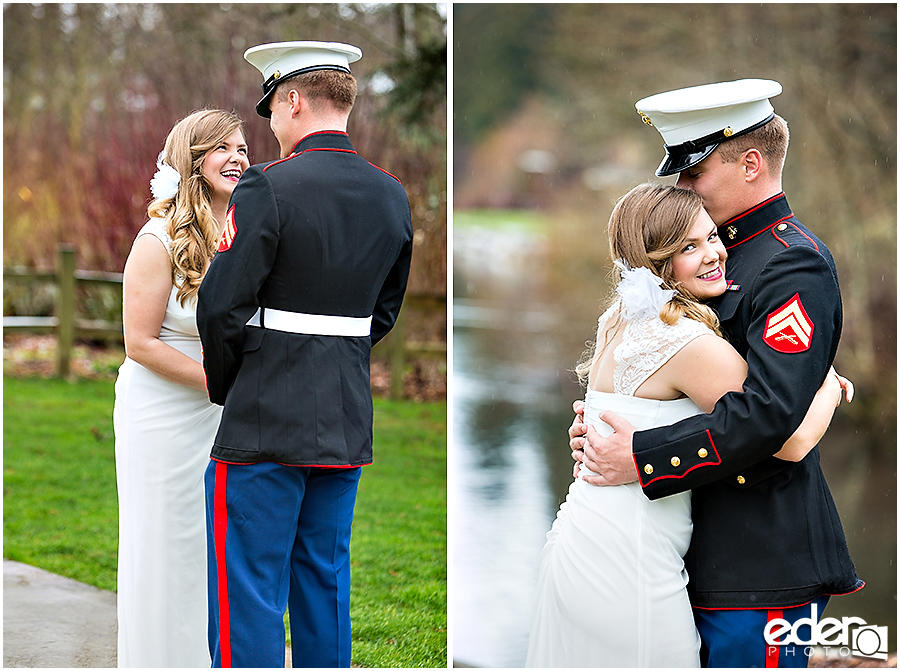 Destination photography first look with military couple