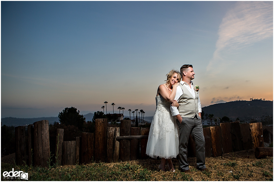 Backyard wedding in San Diego County sunset