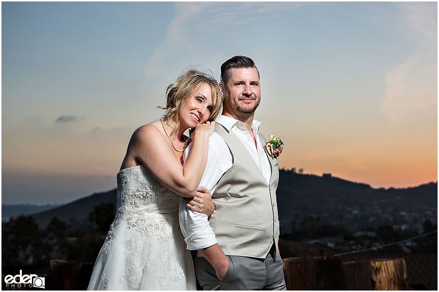 Backyard wedding in San Diego County sunset