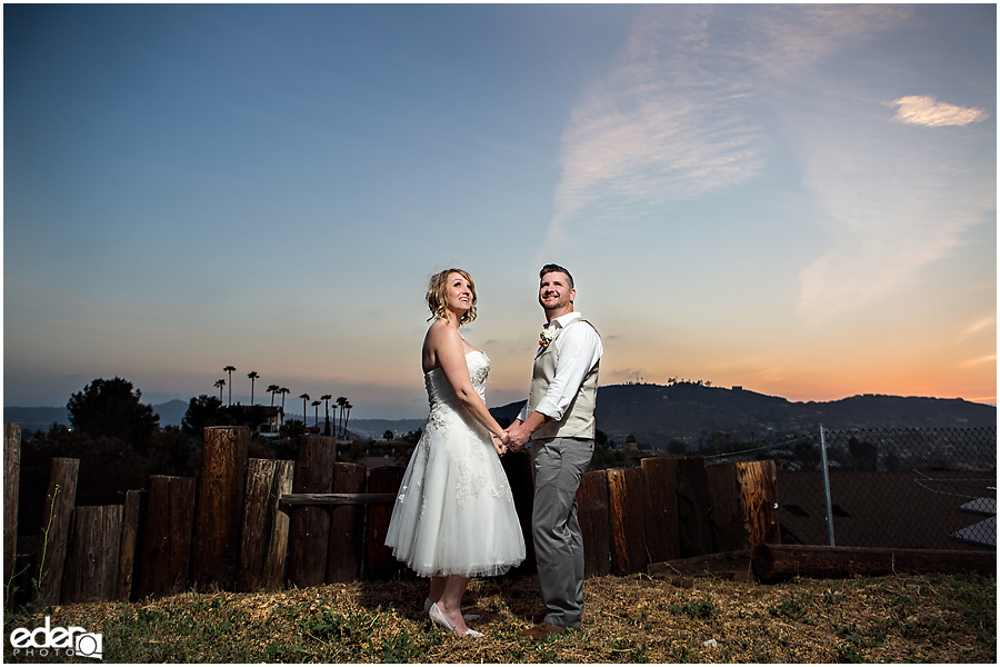 Backyard wedding in San Diego County sunset