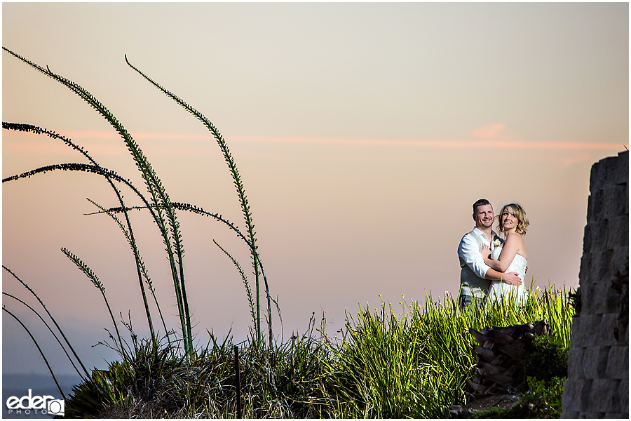 Backyard wedding in San Diego County sunset