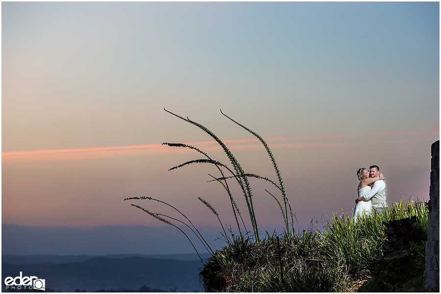 Backyard wedding in San Diego County sunset