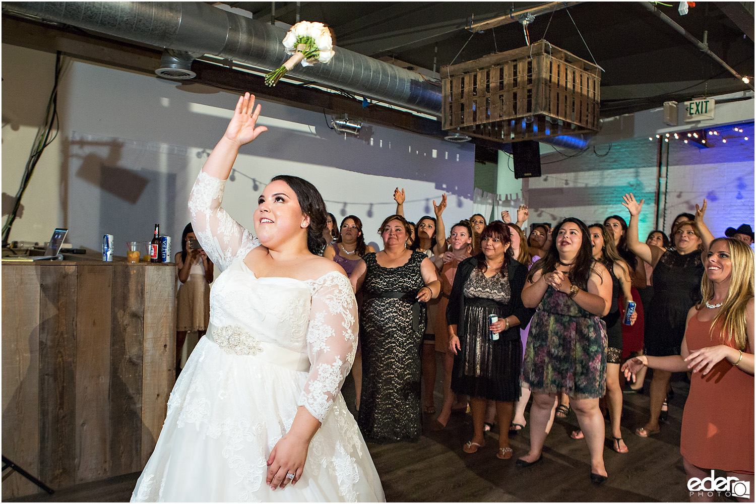 Moniker Warehouse Wedding Bouquet toss