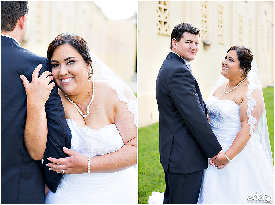 Liberty Station Wedding - portrait with yellow wall