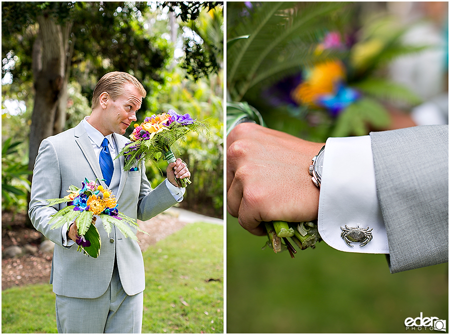 Groom holding a bouquet