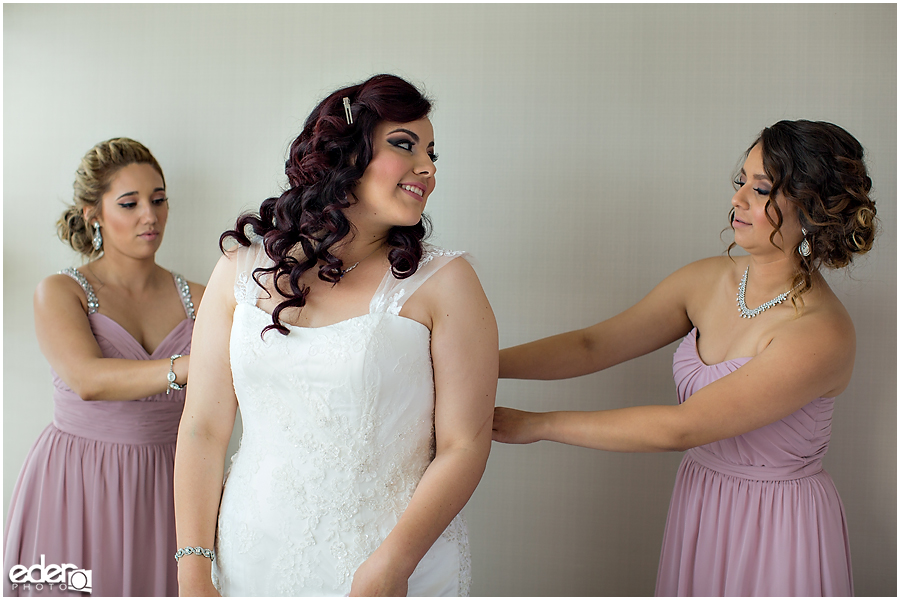 Bride getting ready at Hyatt Resort in Mission Bay