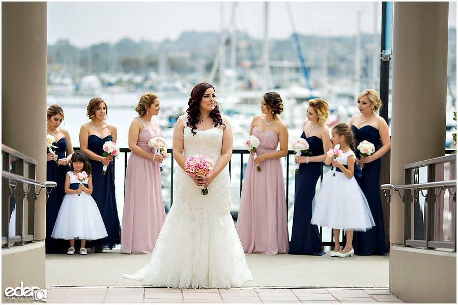 Bride with bridesmaids at Hyatt Resort in Mission Bay