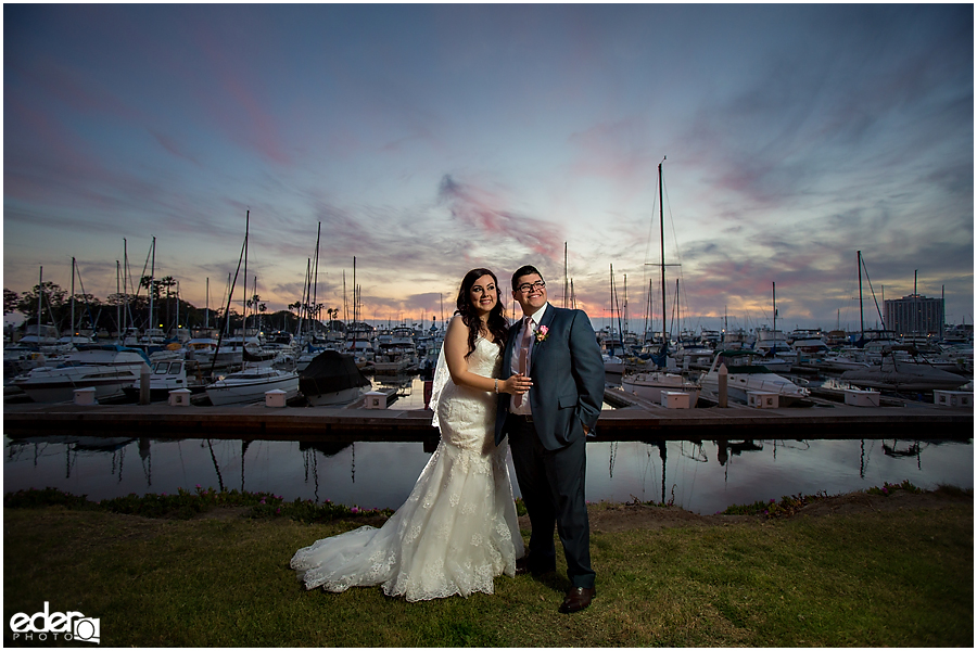 Sunset portraits during reception at Marina Village Wedding venue