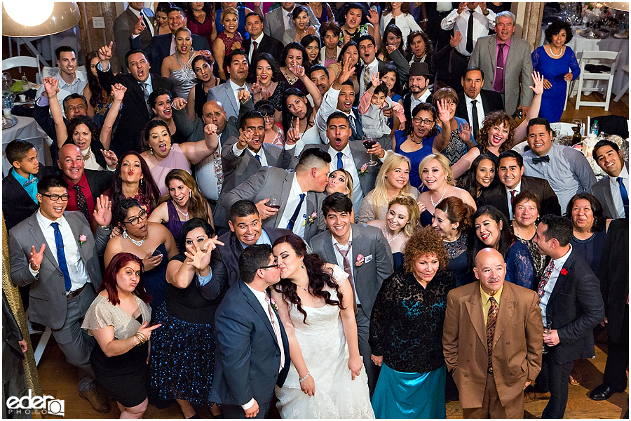 Big group photo during reception at Marina Village Wedding venue