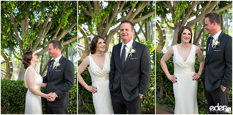 Bride and groom portraits in Old Town San Diego for Junipero Serra Museum wedding.