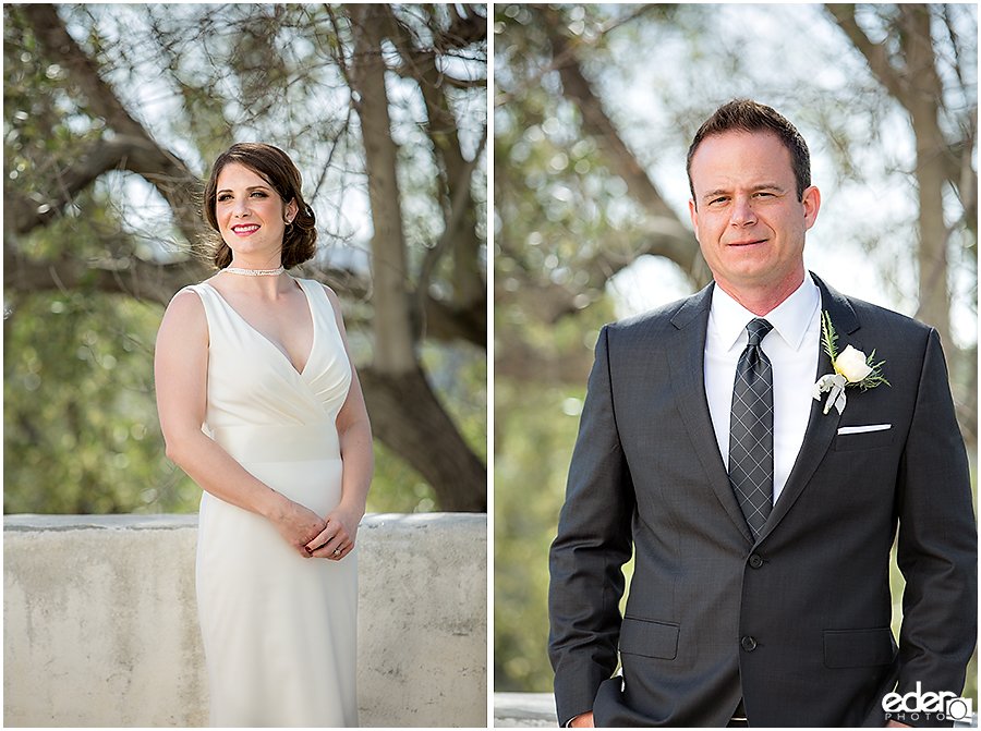 Solo portraits at Junipero Serra Museum wedding in Old Town San Diego.