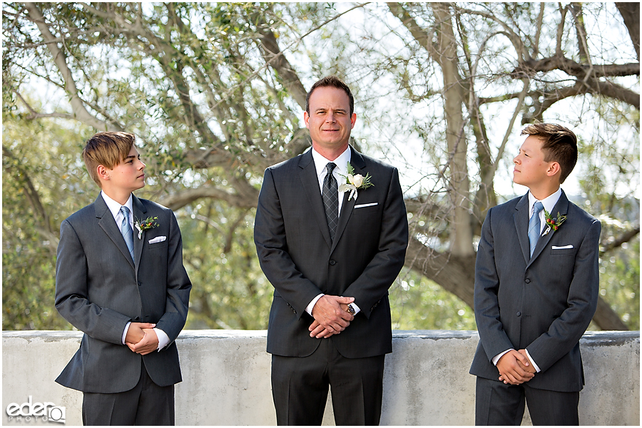 Groom and sons at Junipero Serra Museum wedding in Old Town San Diego.