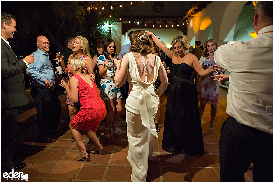 Dancing at reception at Junipero Serra Museum wedding in Old Town San Diego.