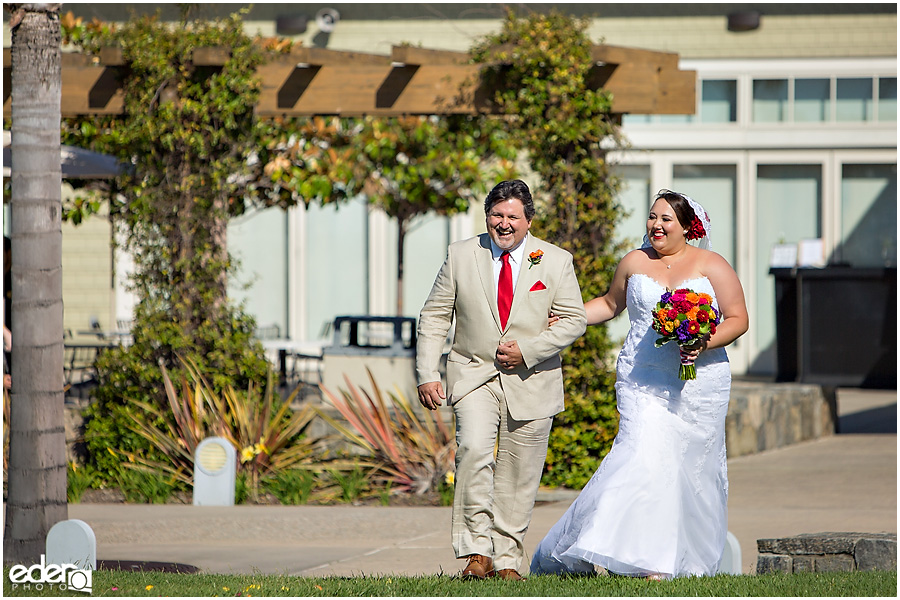 Bride and father at Coronado Community Center wedding. 