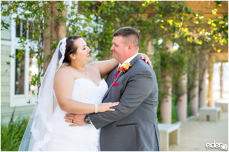 Brida and groom at Coronado Community Center wedding. 