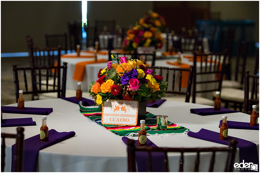 Mexican-inspired decor at Coronado Community Center wedding. 