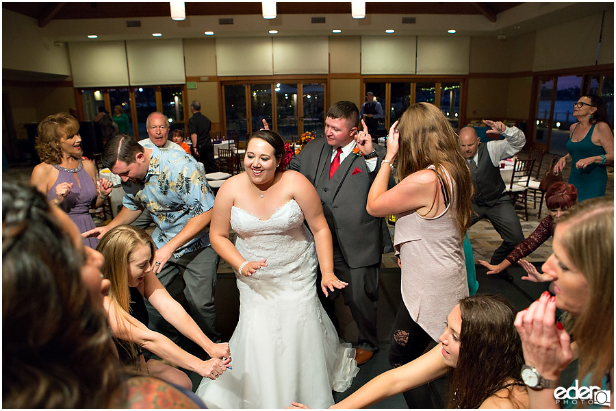 Bride and groom dancing at Coronado Community Center wedding. 