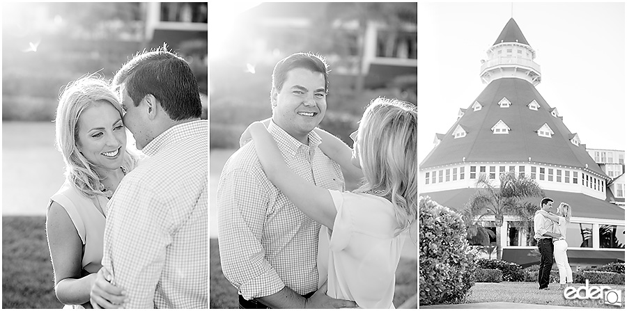 Black and white engagement session photos in Coronado, CA.