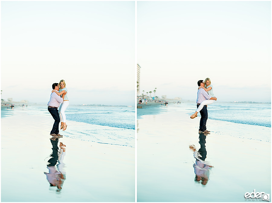 Engagement Session on the beach with water reflection.