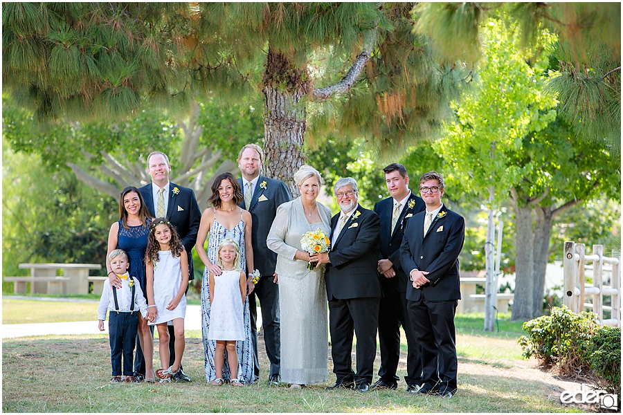 Wedding photography, family portraits in a San Diego park.