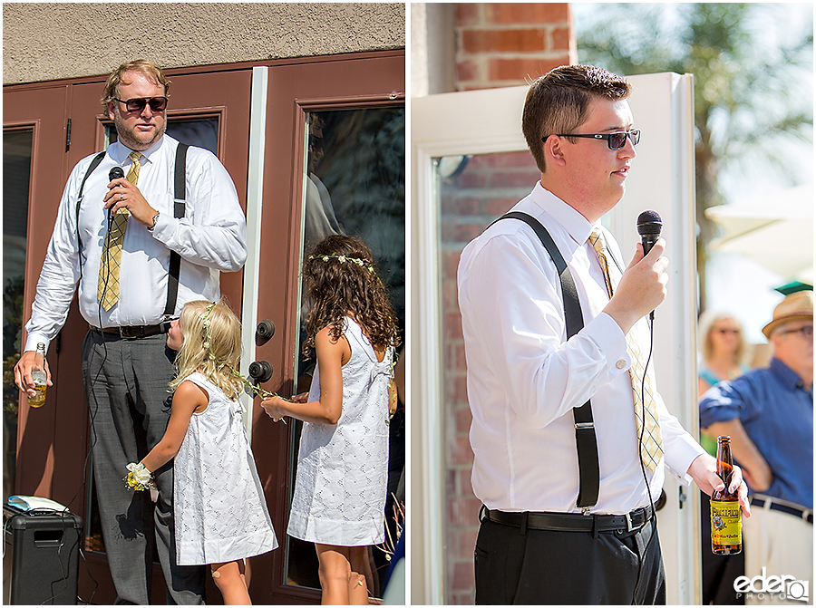 At-Home Wedding Photography back yard reception toasts.