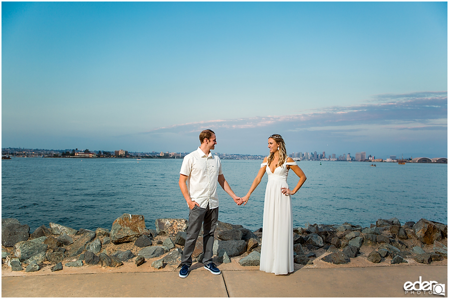 Bride and groom sunset portraits at Bali Hai Wedding in San Diego.