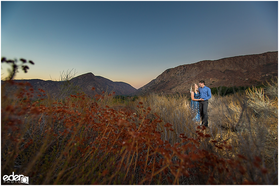 Sunset engagement photos at Mission Trails Regional Park in San Diego California.