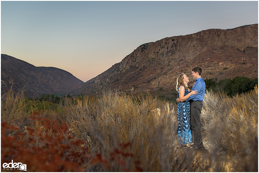 Sunset engagement photos at Mission Trails Regional Park in San Diego California.