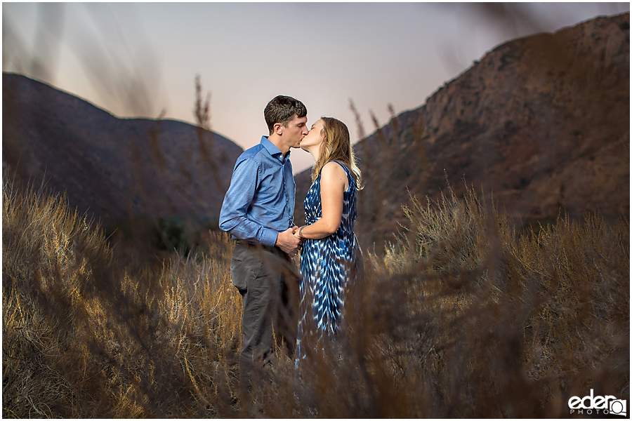 Sunset engagement photos at Mission Trails Regional Park in San Diego California.