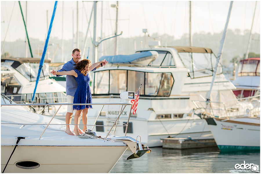 Titanic pose during engagement session in San Diego