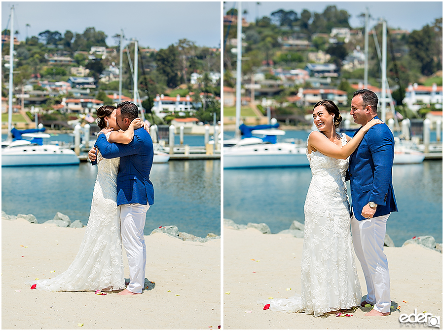 First kiss during elopement in San Diego.