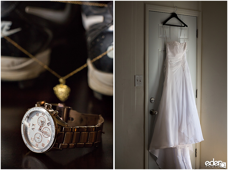 Wedding dress and jewelry for baseball themed wedding. 