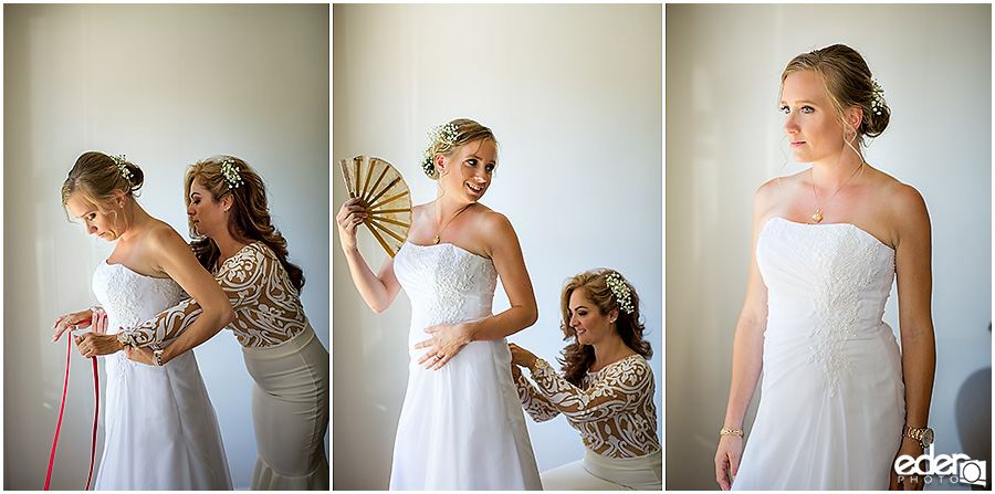 Bride getting ready for baseball themed wedding. 