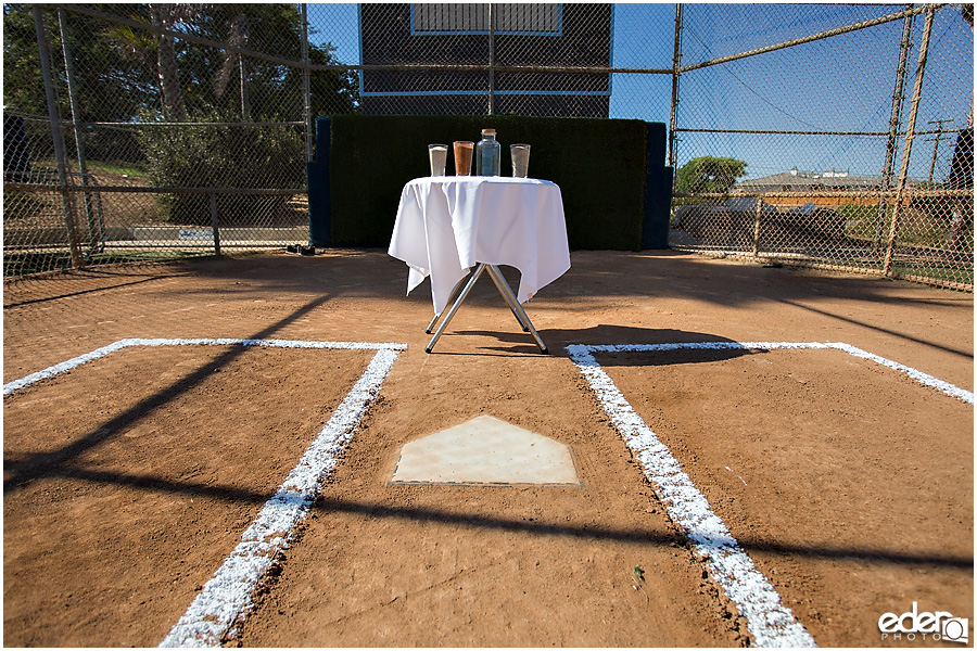 Decor for baseball themed wedding ceremony.