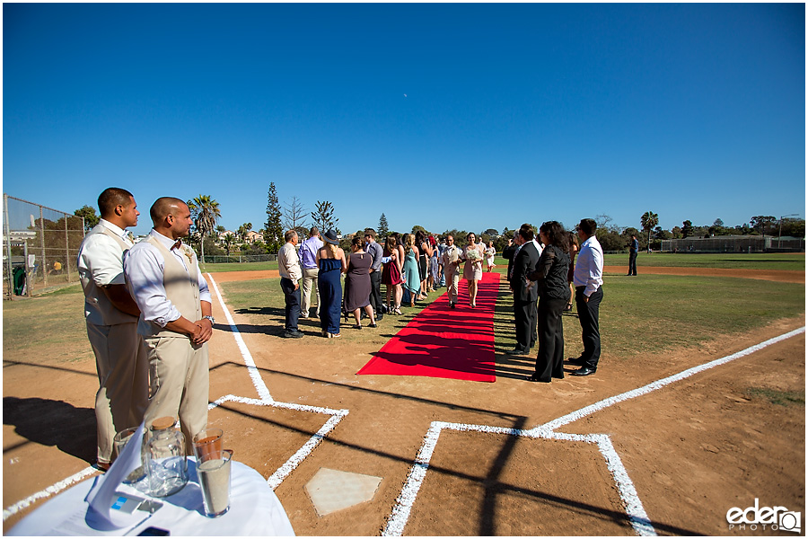 Baseball themed wedding ceremony. 