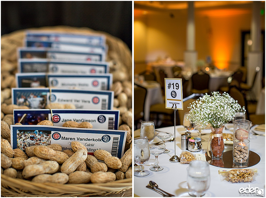 Baseball theme decor at Admiral Kidd Club Wedding. 