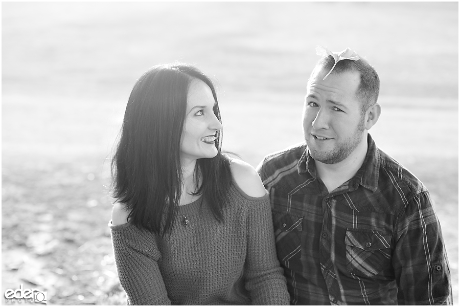 Black and white engagement photo