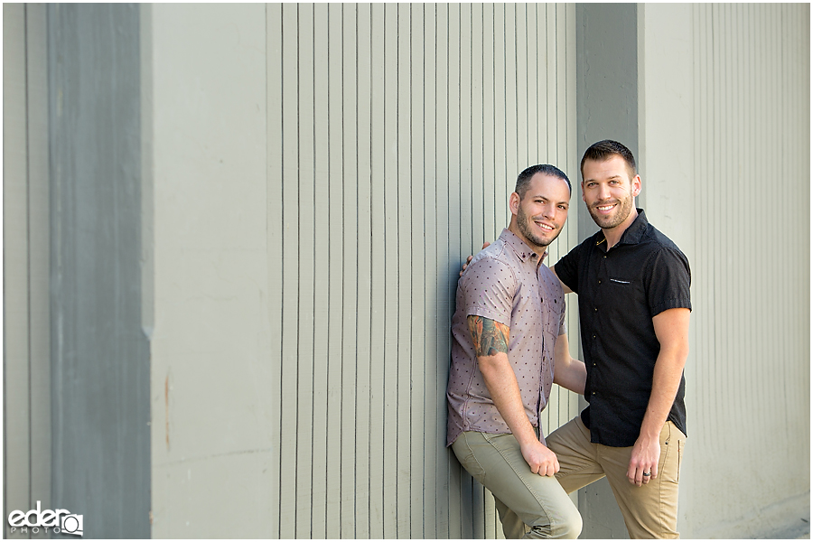 Engagement photos in San Diego with clean backdrop.