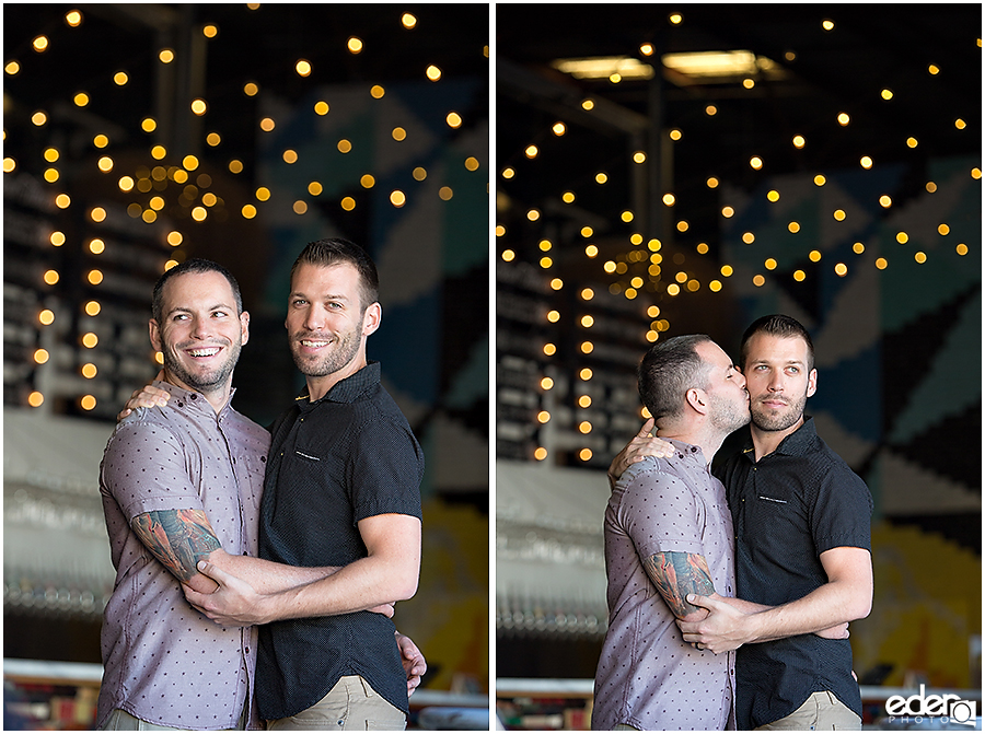 Engagement session with two guys in a San Diego brewery. 