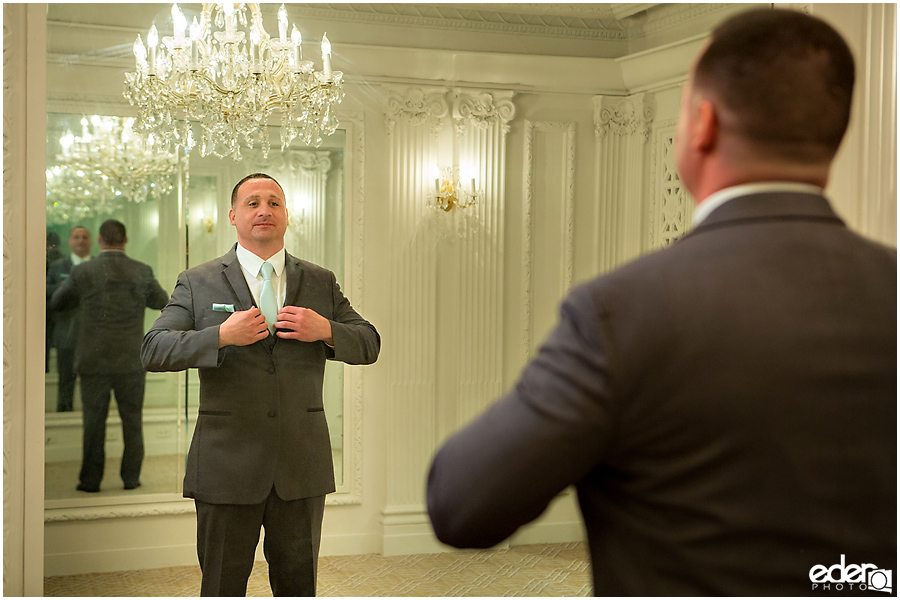 Groom getting ready in Chaffee Court at The US GRANT