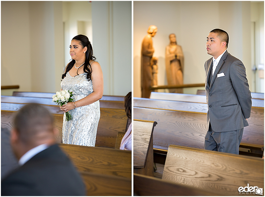 Wedding processional at All Hallows Catholic Church.