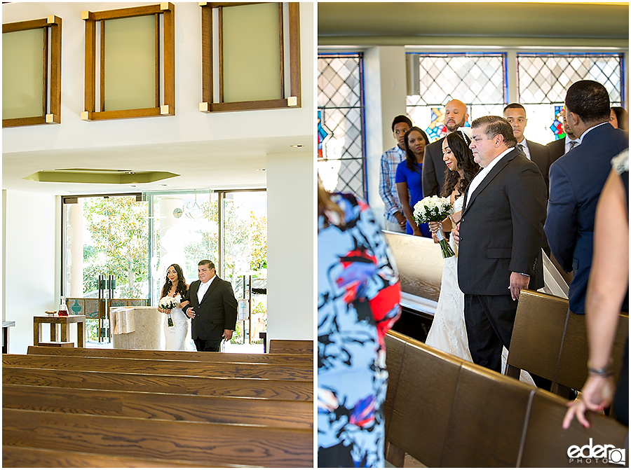 Bride entering church at All Hallows Catholic Church