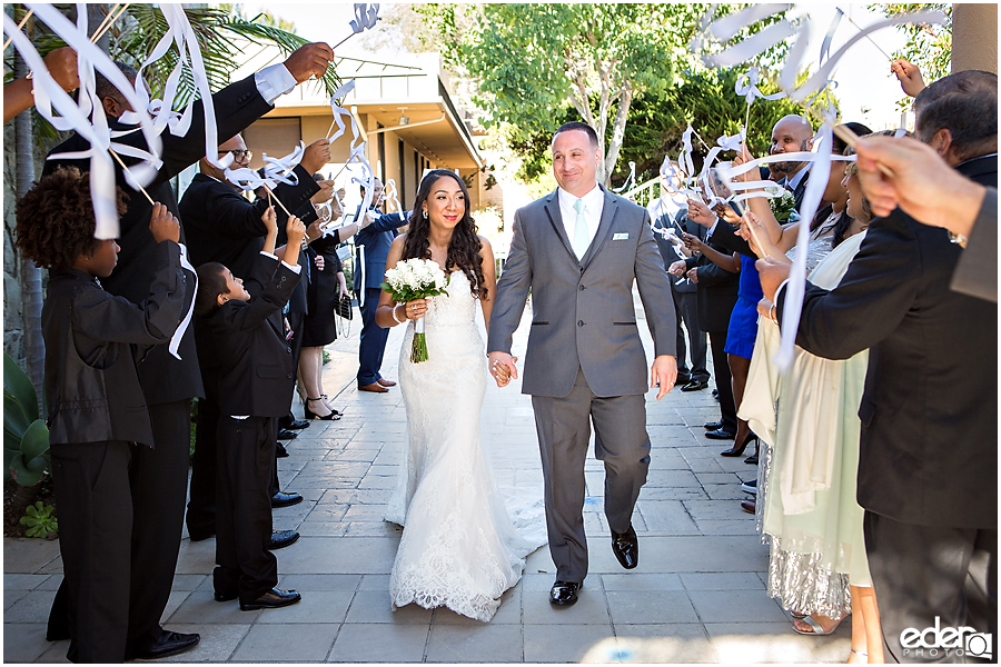 Wedding grand exit at All Hallows Catholic Church.