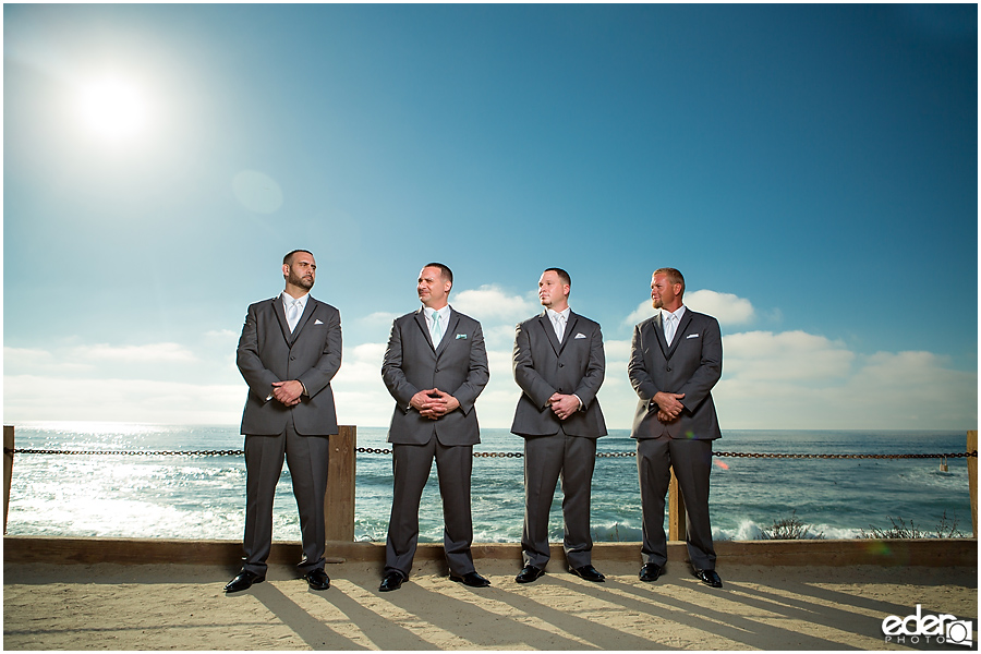 Groomsmen photos at beach in La Jolla. 