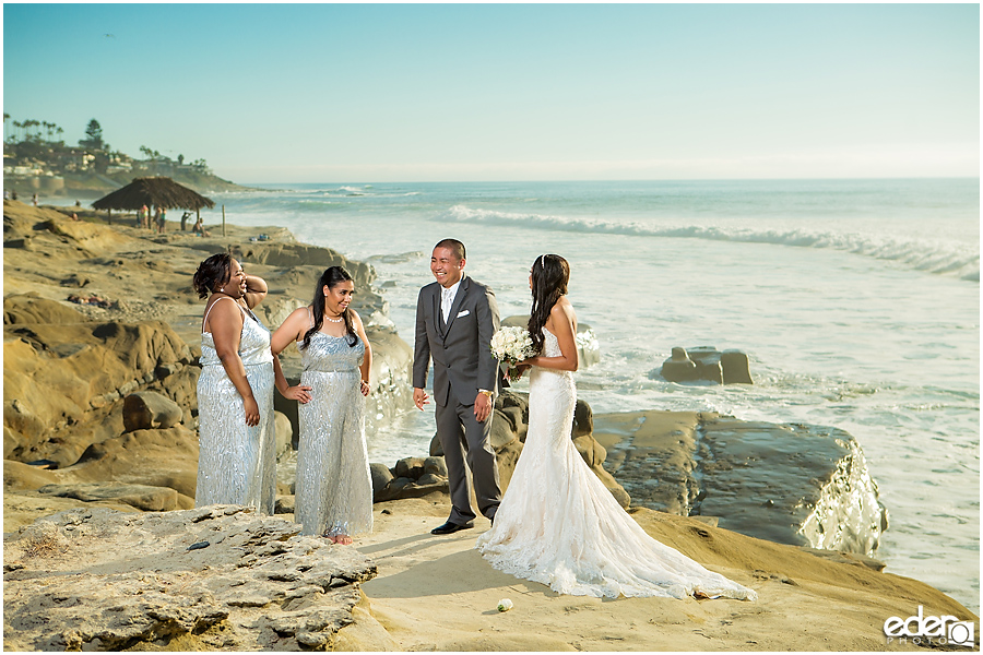 Wedding party photos at the beach. 