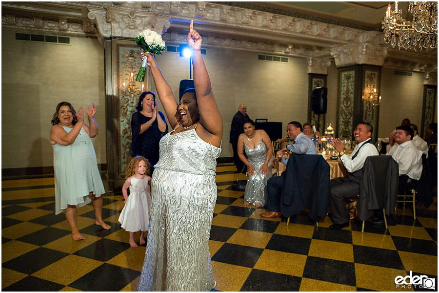 Bouquet toss Crystal Ballroom Wedding Reception