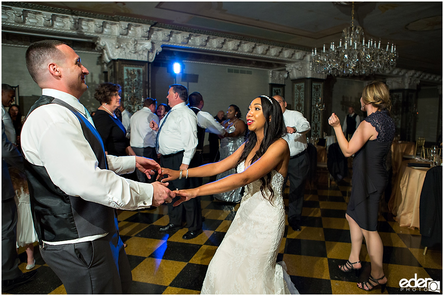 Bride and groom dancing Crystal Ballroom Wedding Reception