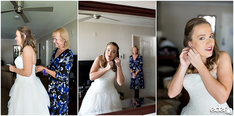 Bride getting ready for wedding at Shelter Island.