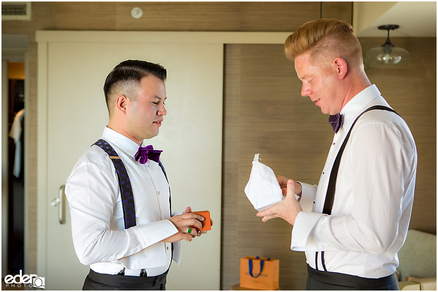 Grooms getting ready for wedding in La Jolla.