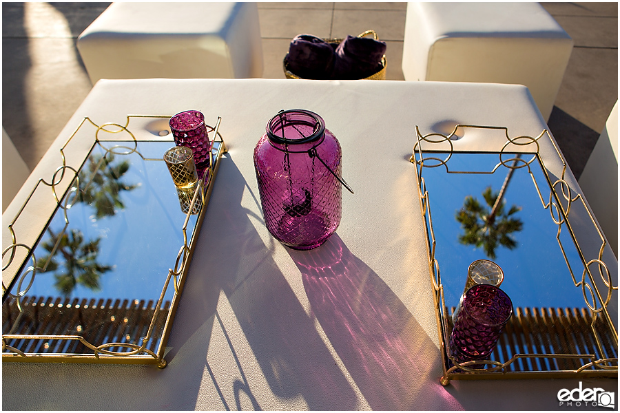 Purple and white decor at Scripps Seaside Forum.